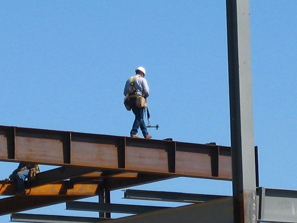 Structural steel beams on a commercial job